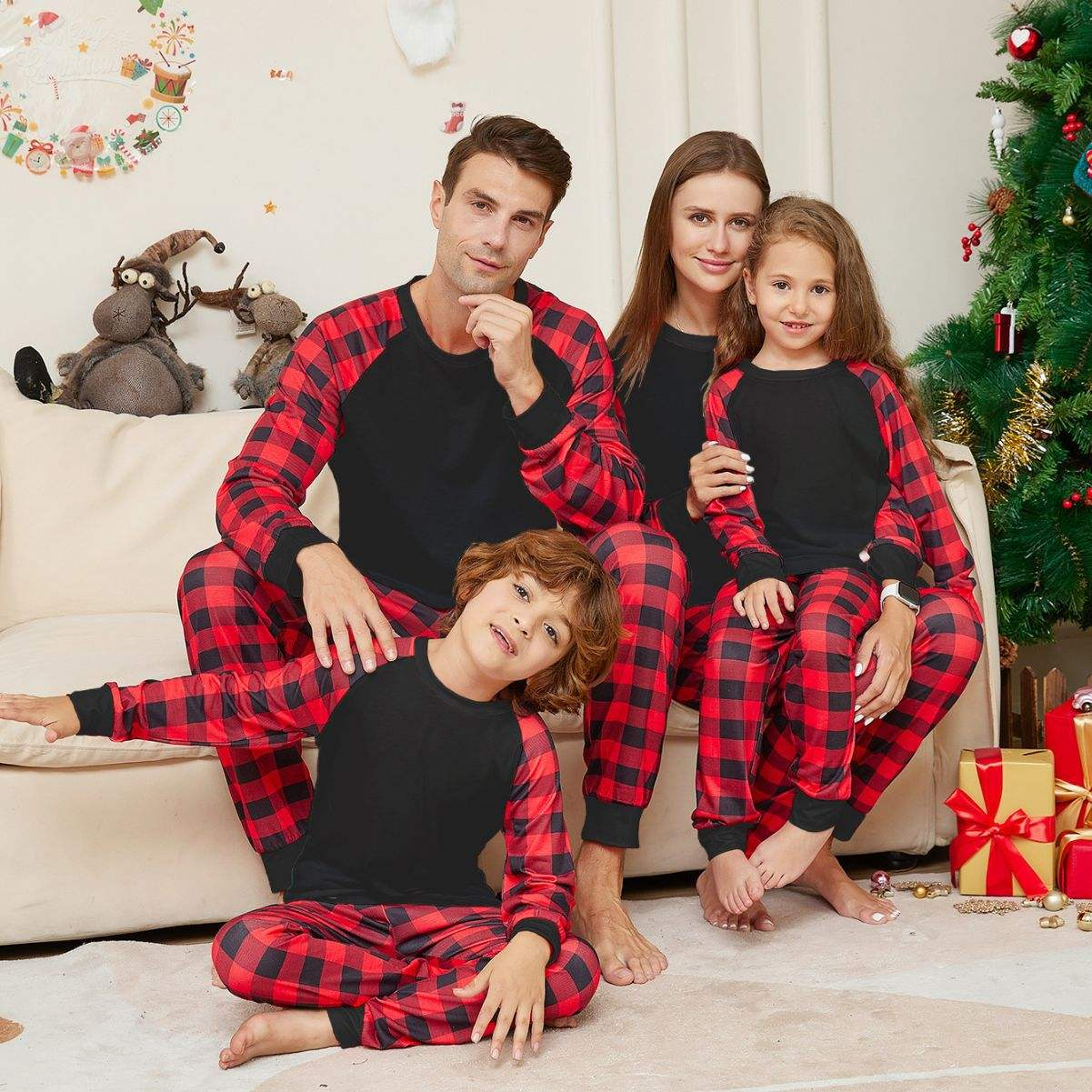 Christmas Series Parent Child Long Sleeve Two Piece Pajama Set Simple