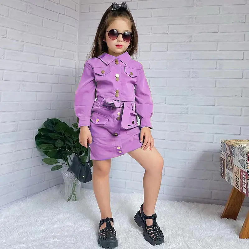 Summer Toddler Girls Clothing Solid Colors Long Sleeved + Skirt 2pcs Suit Kids Children Clothes Set