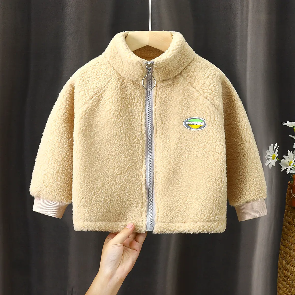 Lamb Plush Kids Jacket Winter Fleece Zipper Coats Solid Colors Girls Boys Jackets