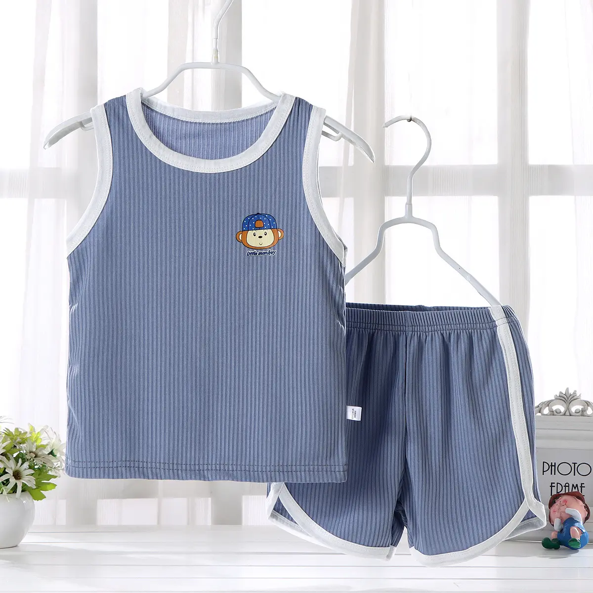 2 pcs baby boys summer clothing cute cartoon printing sleeveless