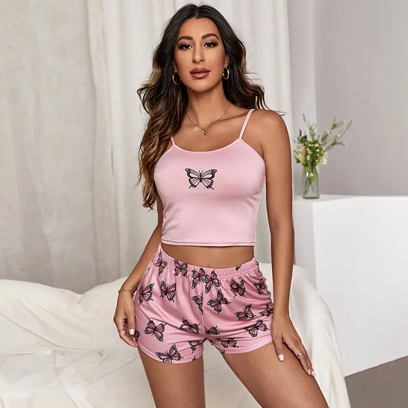 Women's Sleeveless Cute Fashion Soft Teen Girl Sexy Cotton Pajamas Set Romantic Lady Pajamas