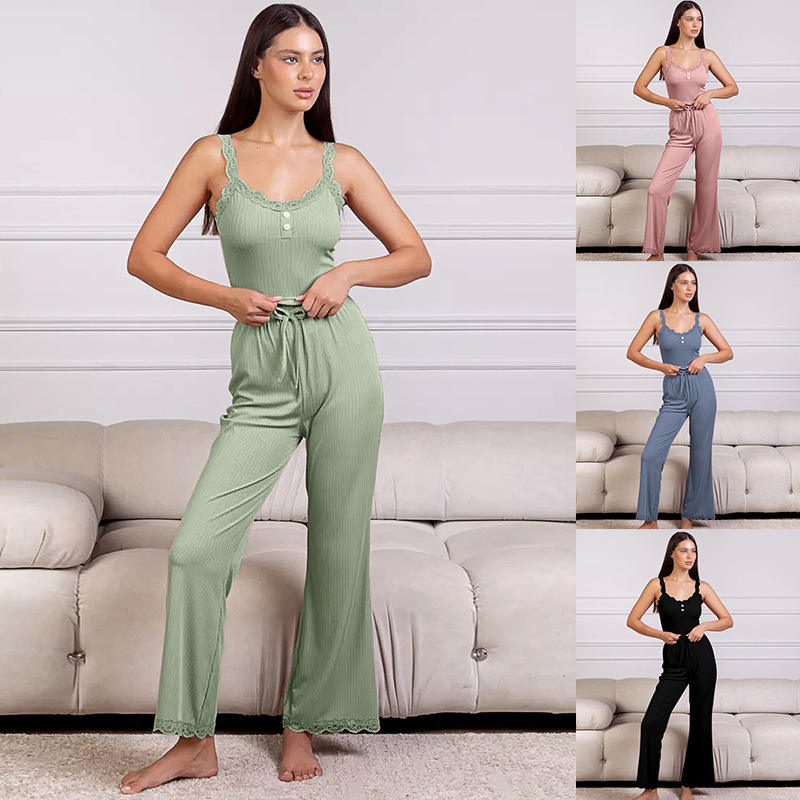 Summer Pajamas Set Suspender Pants Color Sexy Low Neck Smooth Spicy Pajamas For Women Set