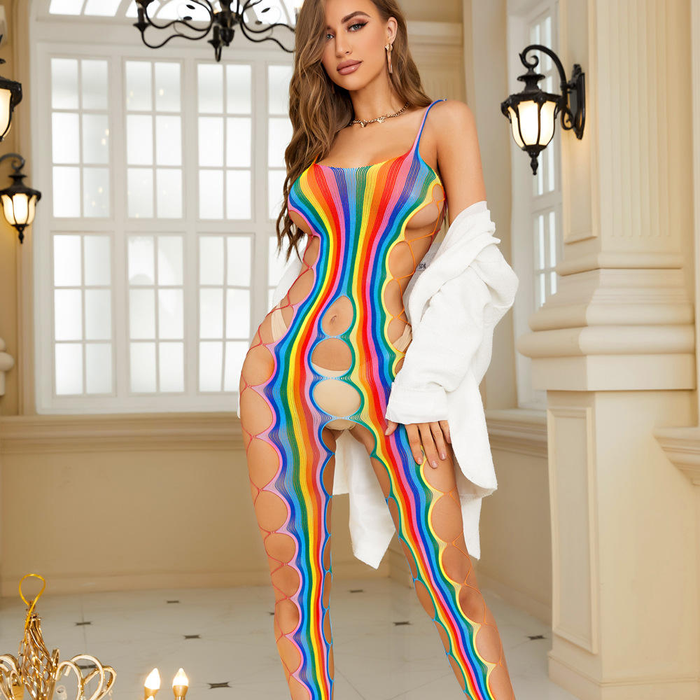 Rainbow stockings Nylon Dress Beachwear See Through Tight Underwear Set Body Stocking For Women