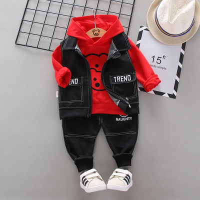 Clothing Boy Jogger Set Cartoon Baby Clothes Three -Piece Hoodie Set Kids Wear