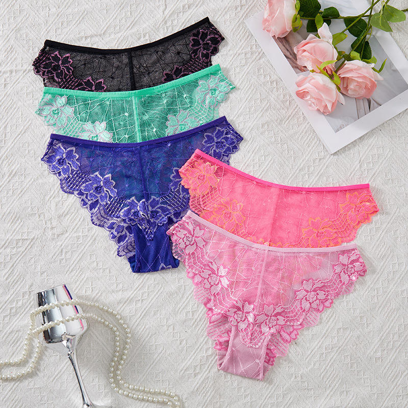 Women's Embroidered Lace Breathable Triangle Pants Mesh Charming Sexy