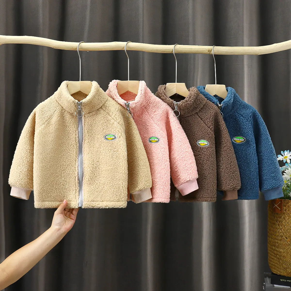 Lamb Plush Kids Jacket Winter Fleece Zipper Coats Solid Colors Girls Boys Jackets