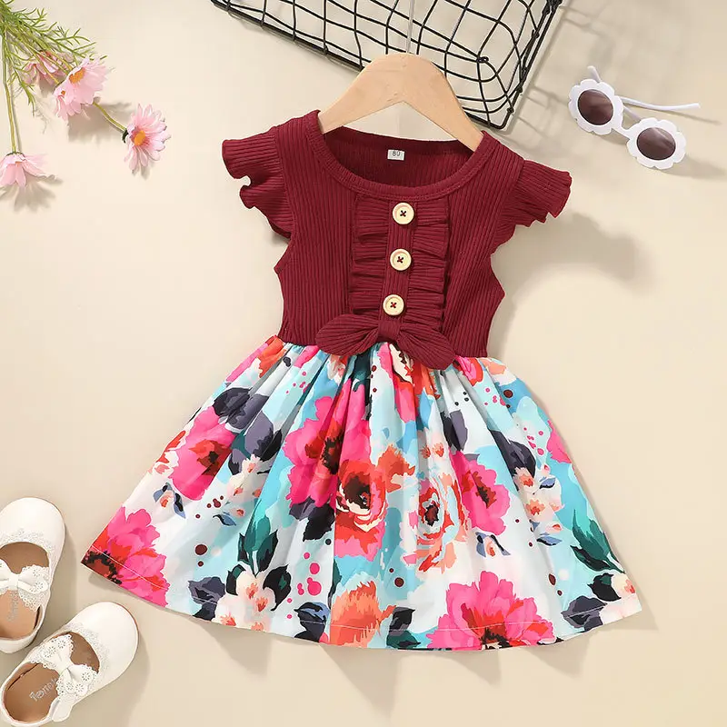 Baby Girls Summer Clothes Boutique Kids Dresses Flower Printed