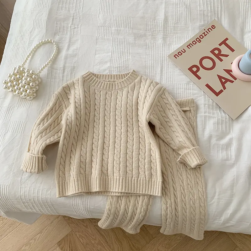 Long Sleeve Casual Kids Sweater Set Knit Jogger Newborn Children's Clothing For Girls