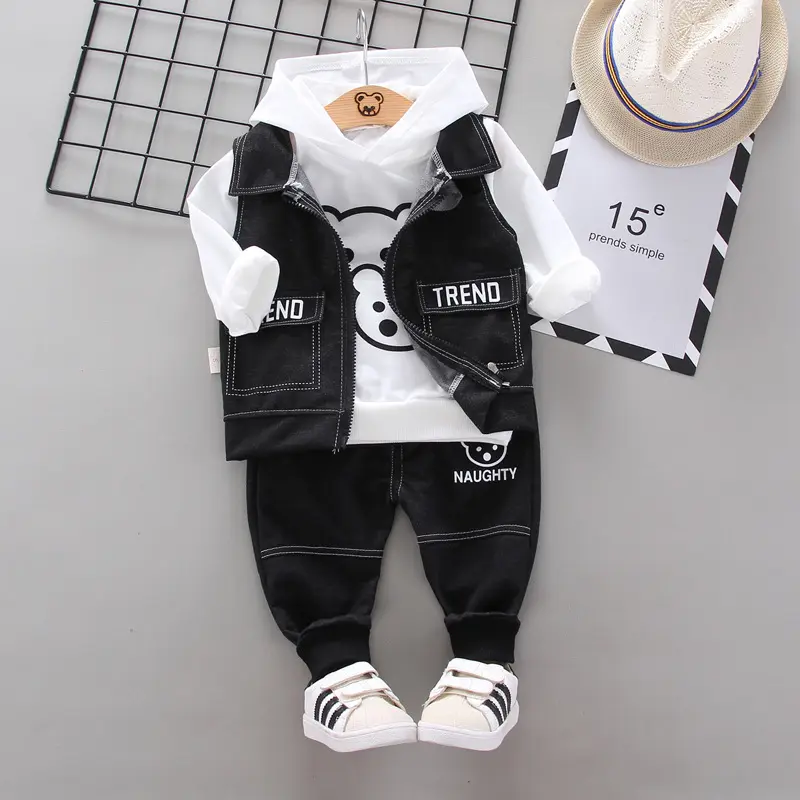 Children Clothing Suits Kids Baby Boys Waistcoat+Hoodies+Pant 3PCS Boy Clothing Set