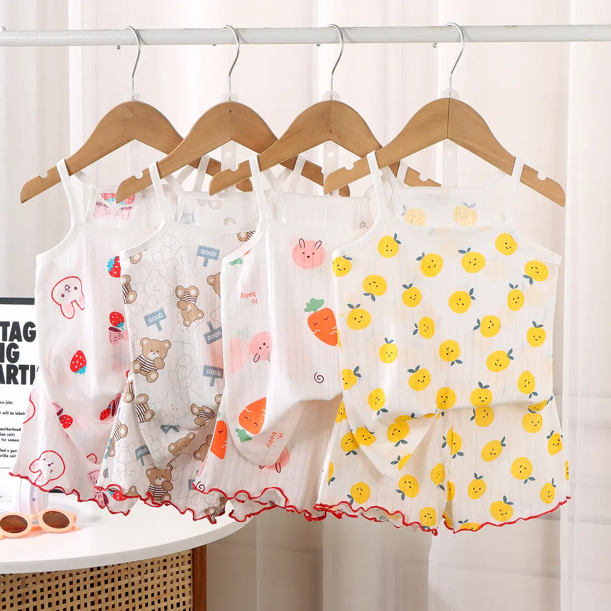 Summer Children's Clothing Toddler Girls Pajamas Fashion Cartoon Sling Tops Shorts Two Pieces Outfits Set