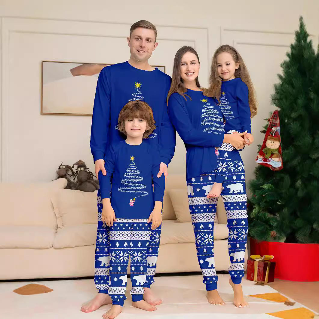 Family Parent Child Pajama Set Christmas Cute Printed Long Sleeve Two Piece Loose Casual Home Clothes