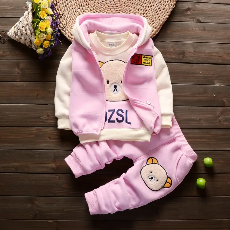 Children's Clothing Solid Color Long Sleeved Hooded Vest+Top+Trousers Clothing