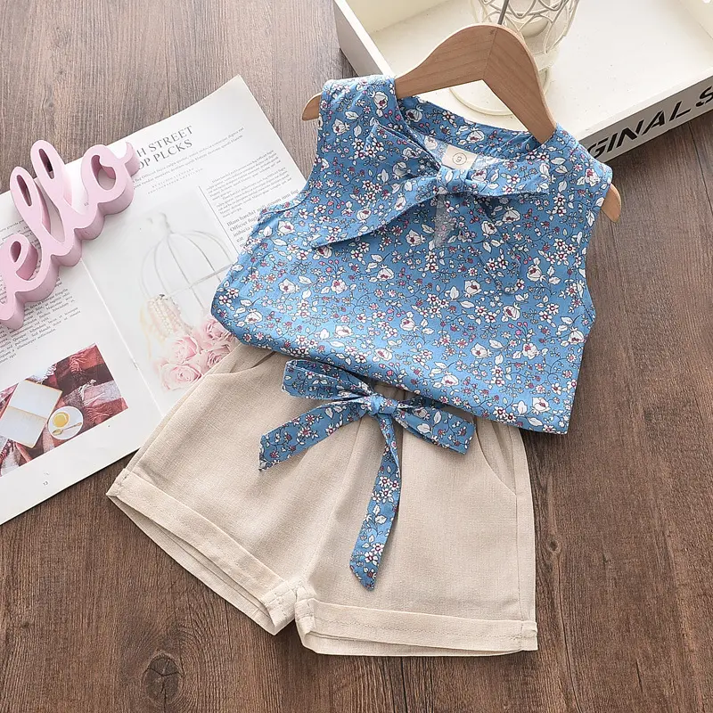 Wholesale Baby Girl Clothes Short Sleeve T-shirt And Shorts 2 Piece Bohemian Beach Style Kids Summer