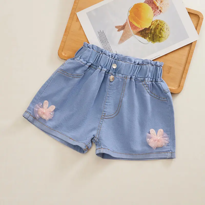 Fashion Baby Girls Soft Denim Shorts with Bow Jeans Shorts