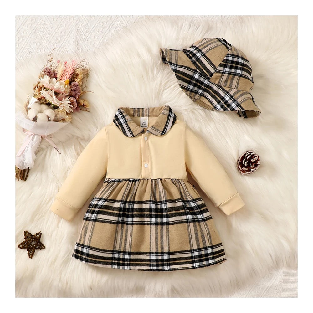 Two piece spring and autumn plaid long sleeve dress FSH