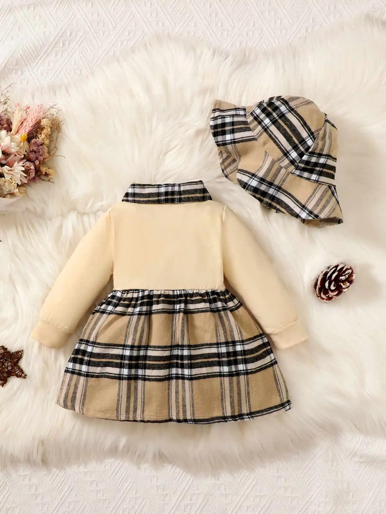 Two piece spring and autumn plaid long sleeve dress FSH