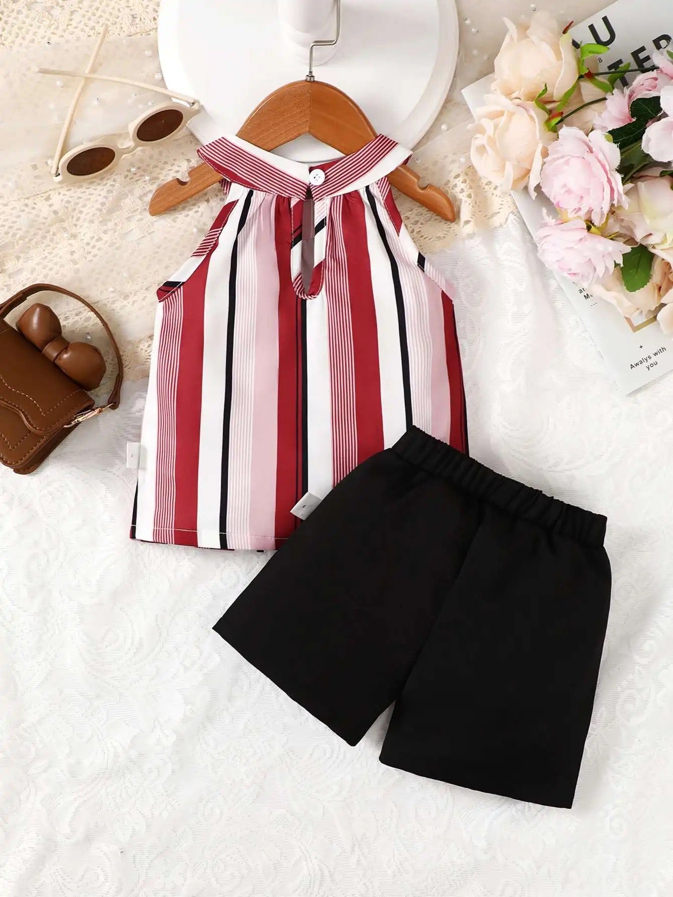 Baby girl cotton striped two piece set FSH