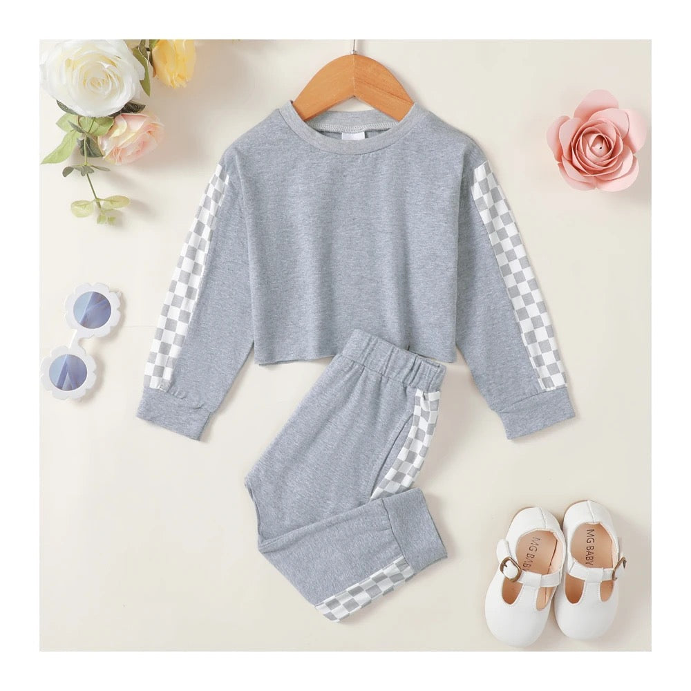 Girls two piece gray long sleeve pants set FSH