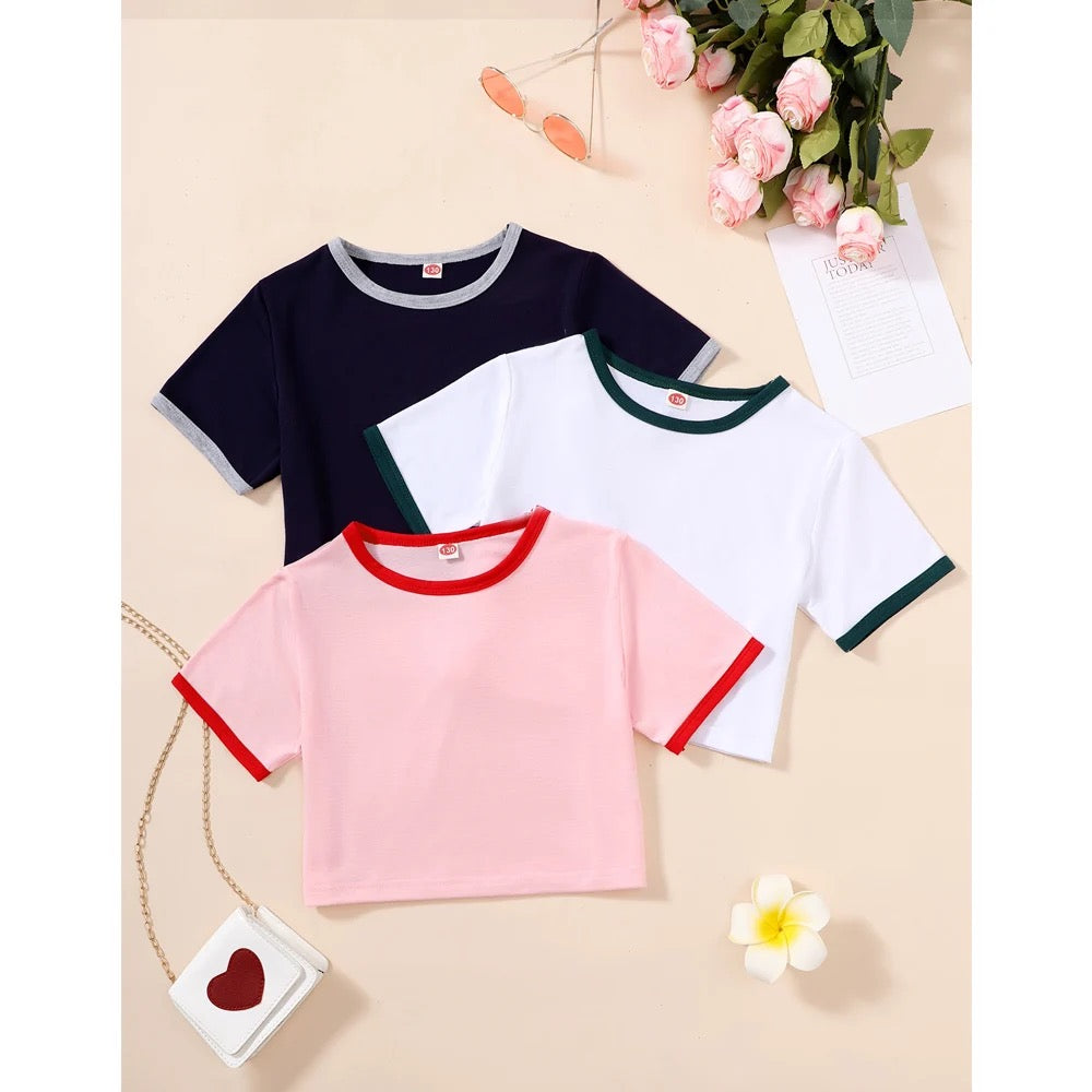 Girls summer 3 Pcs cotton short sleeve plain shirts FSH