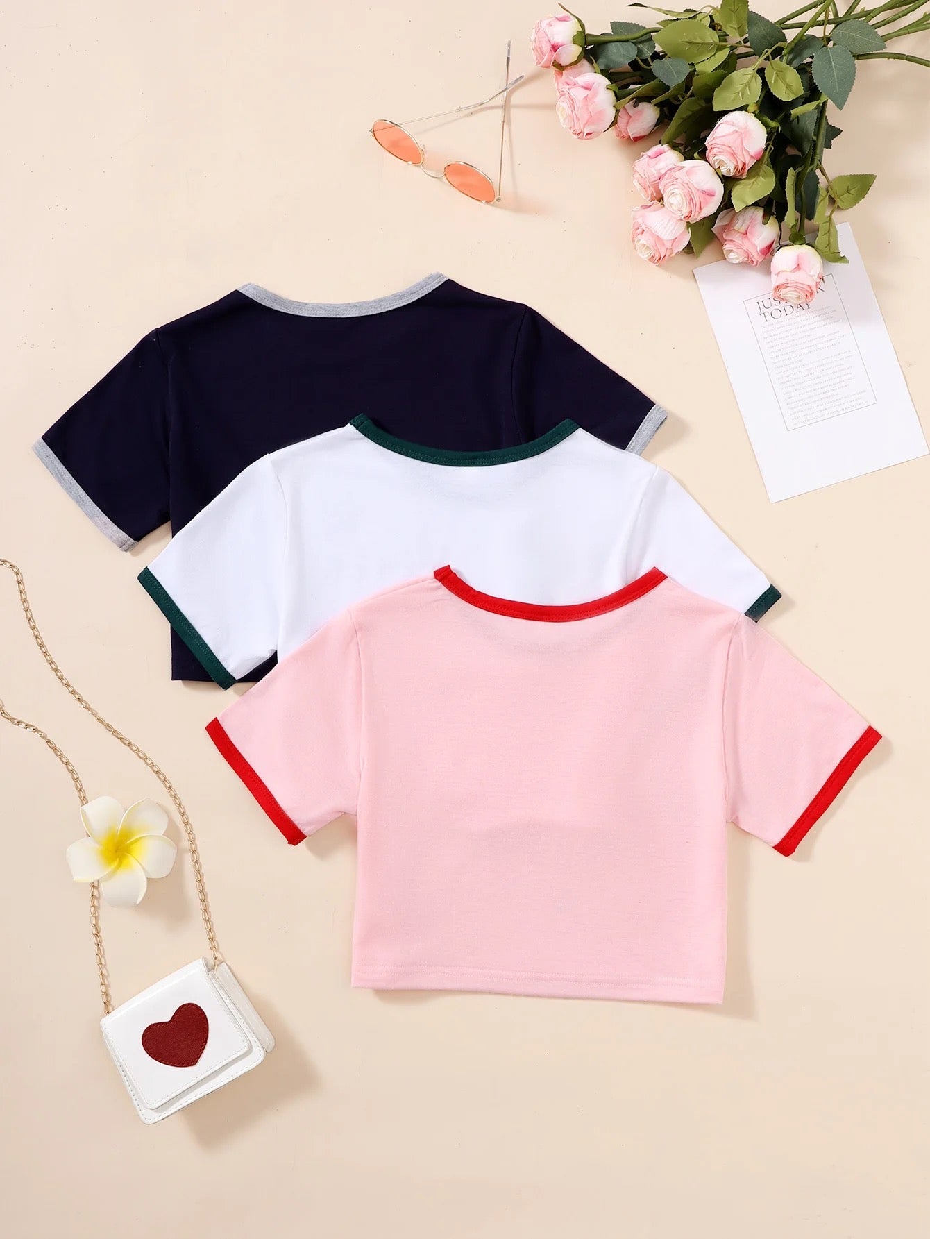 Girls summer 3 Pcs cotton short sleeve plain shirts FSH