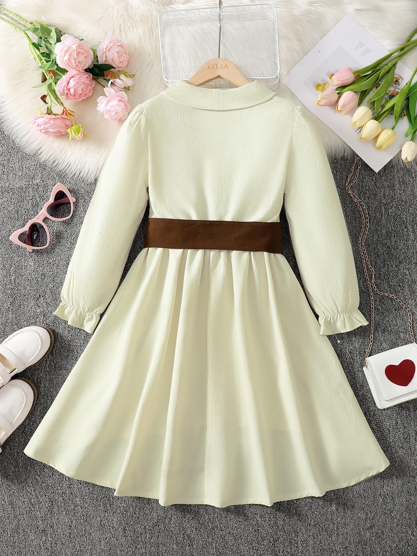 Girls autumn elegant winter dress with belt FSH