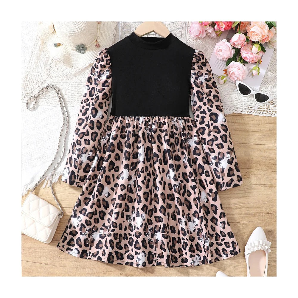 Girls autumn black leopard dress FSH