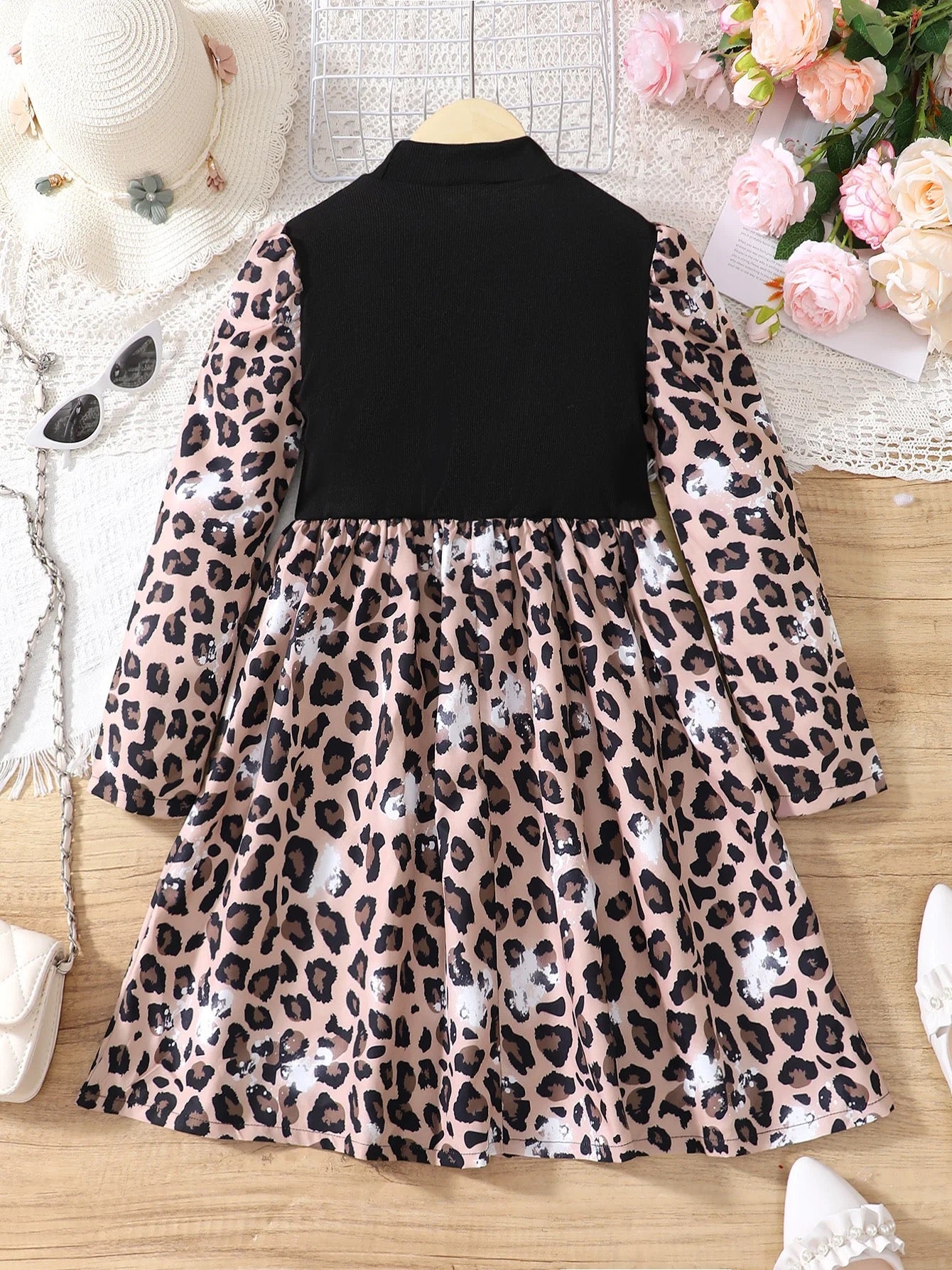 Girls autumn black leopard dress FSH