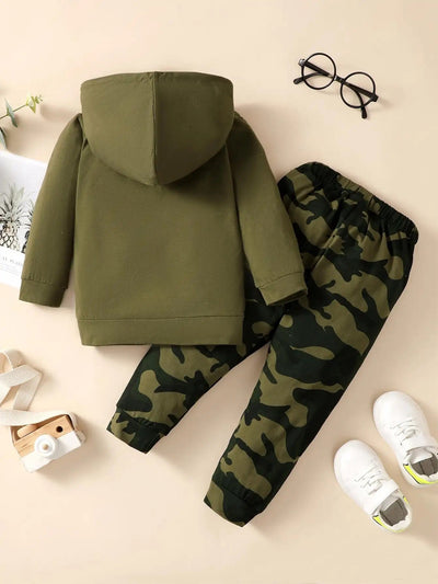 Baby boy camouflage trouser set pullover hoodie FSH