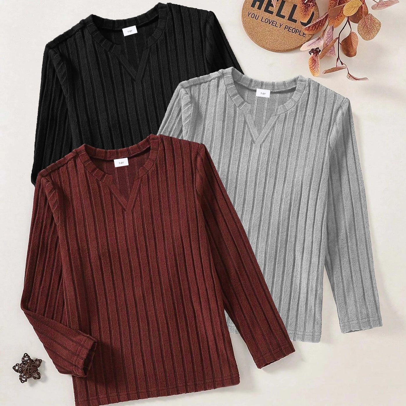 3 Pc knitted loose long sleeve vintage v neck FSH