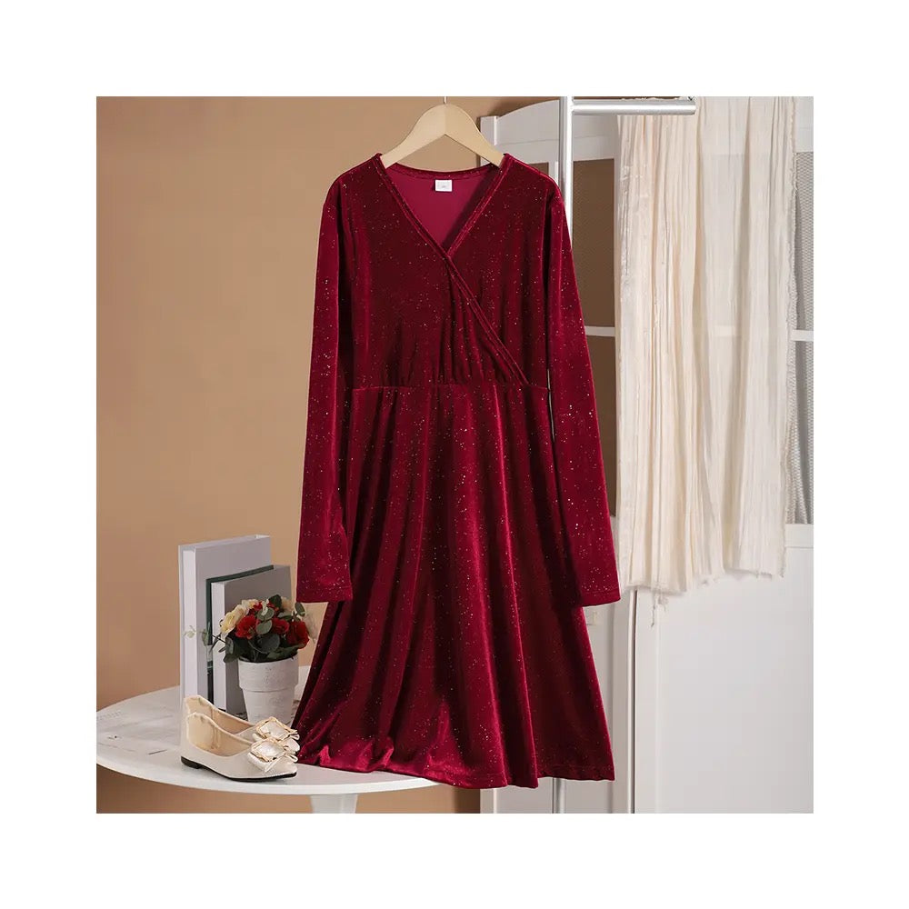 Big kids girl red velvet dress