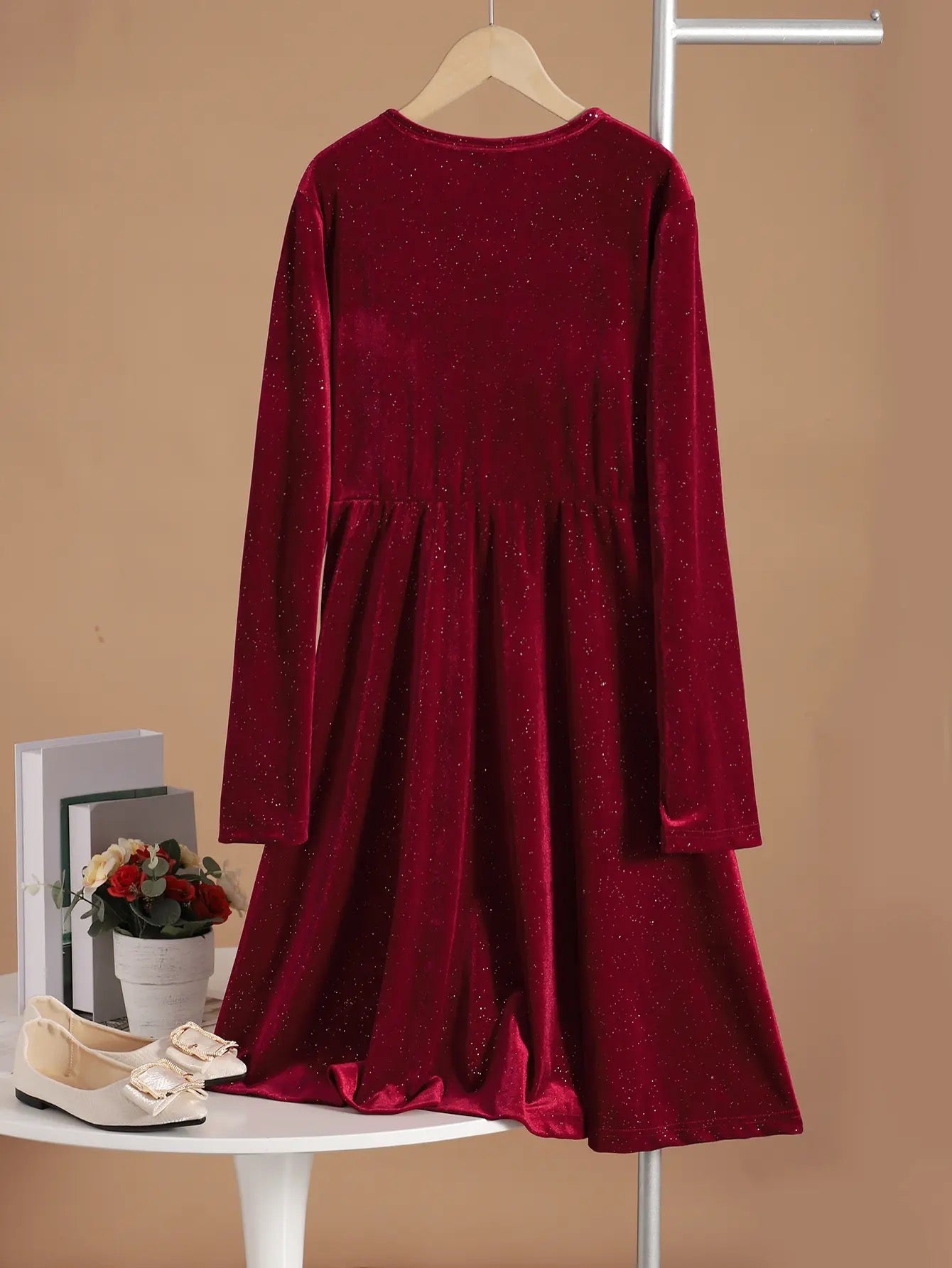 Big kids girl red velvet dress
