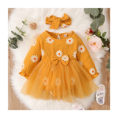 Toddler girls long sleeve flower onesie dress