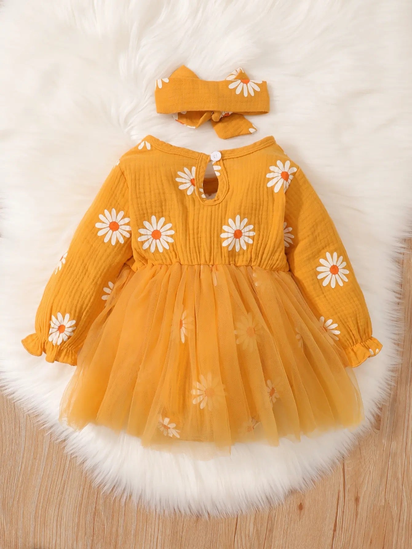 Toddler girls long sleeve flower onesie dress