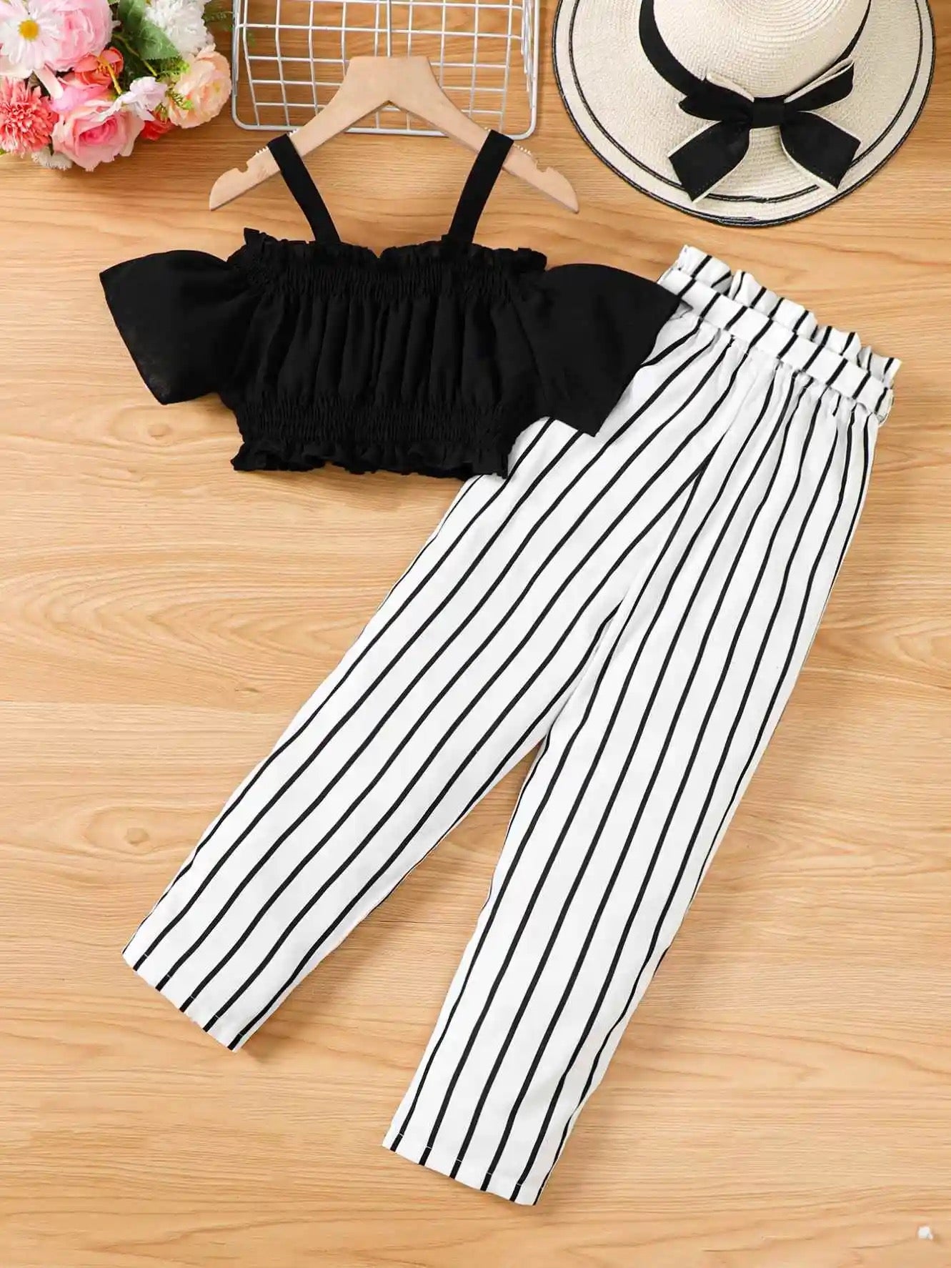 Girls 2 pc off shoulder striped pants and top FSH