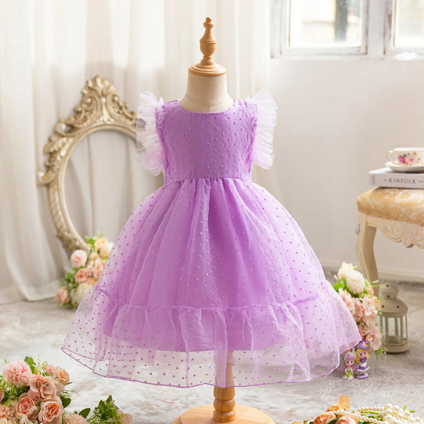 Children puff sleeve princess butterfly dress