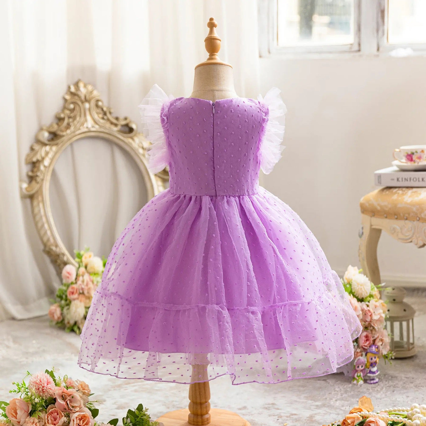 Children puff sleeve princess butterfly dress