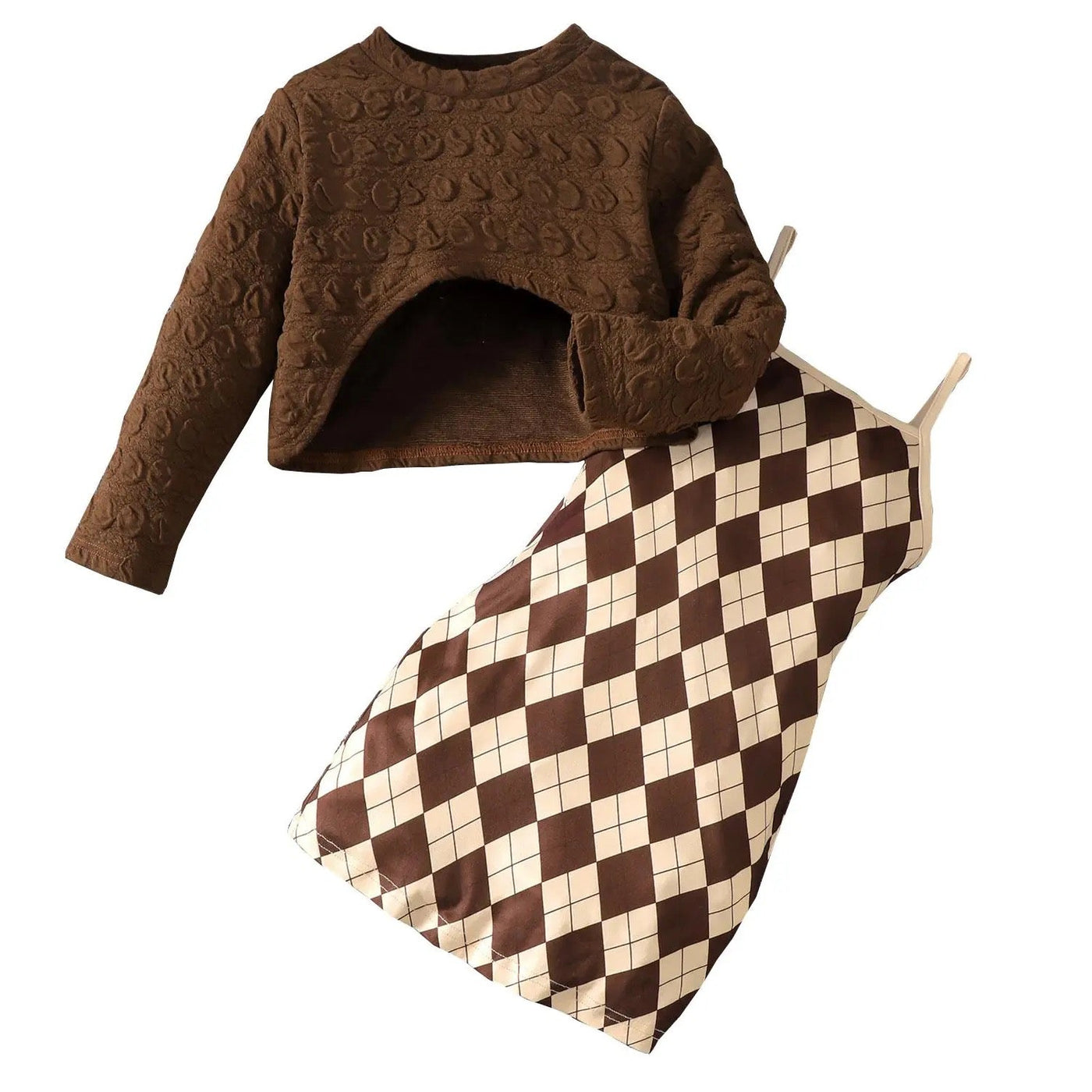 Brown girls long sleeve winter dresses 2 Pc FSH