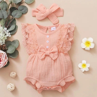 Infant baby girls summer jumpsuit w headband FSH