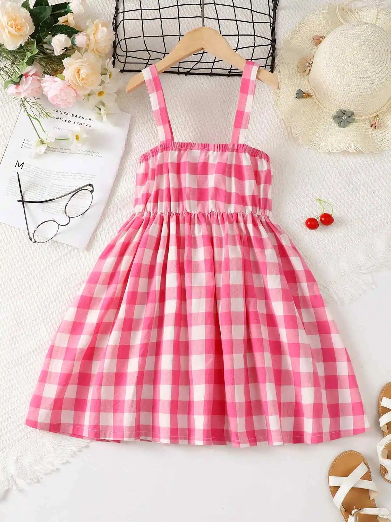 Girls summer bow design spaghetti strap dress FSH