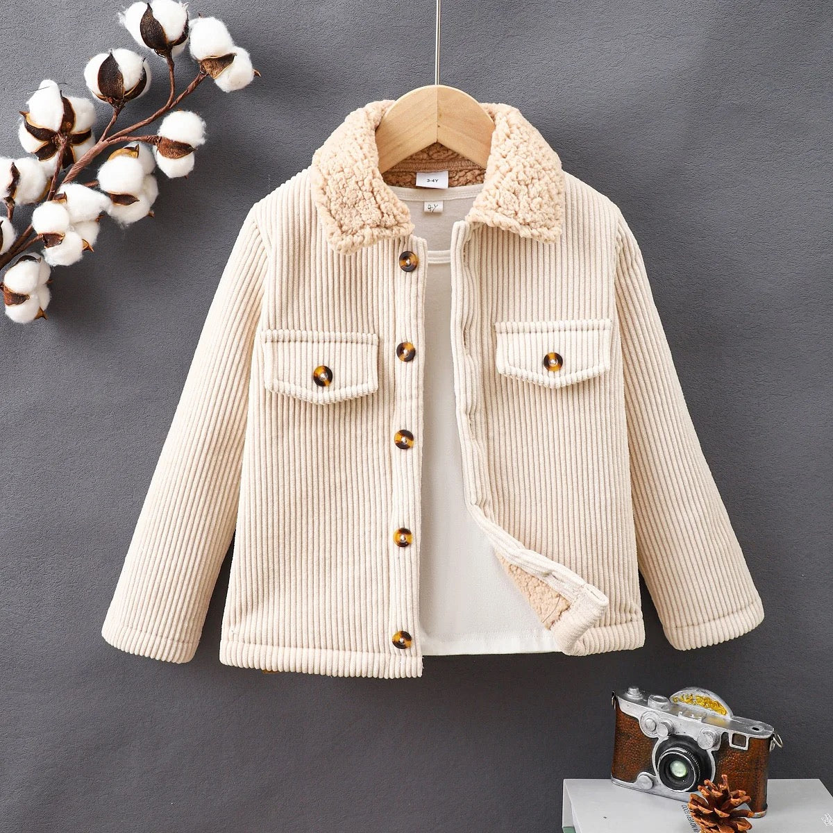 Solid color long sleeve winter outerwear lapel collar jacket FSH