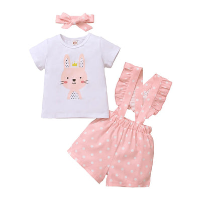 Toddler girls rabbit print polka dot romper 3 pc set FSH