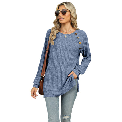 Solid Color T-shirt Split Top