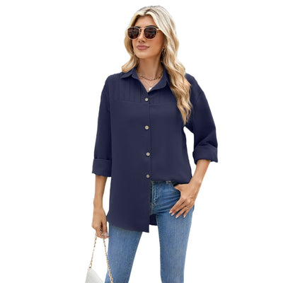 Single-breasted Loose Long Sleeve Solid Color Shirt