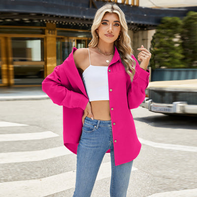Single-breasted Loose Long Sleeve Solid Color Shirt