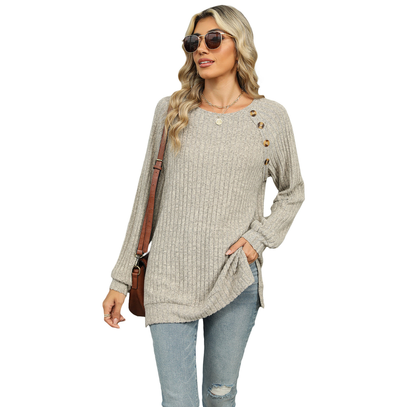 Solid Color T-shirt Split Top
