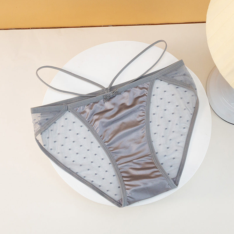 Sweet Pearl Ice Silk Lace Low Waist European And American Lace Up Underwear For Women