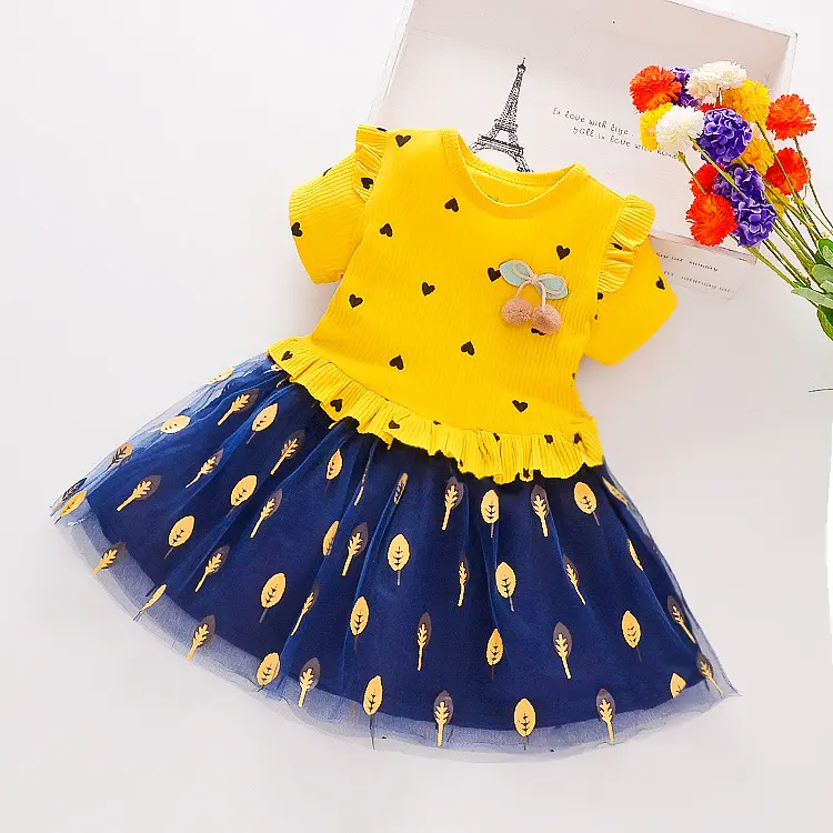 Kids And Girls 4 Different Design Custom Children And Toddler Foreign Style Short-sleeved Knee Length Dresses