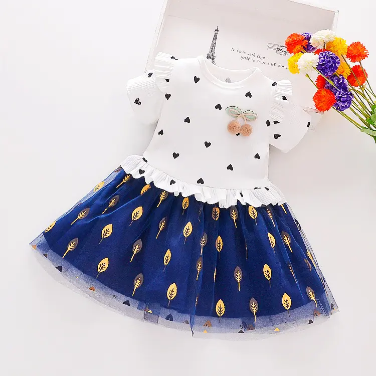 Kids And Girls Custom Print Children's Skirt Foreign Style Short-sleeved Round Neck Dresses