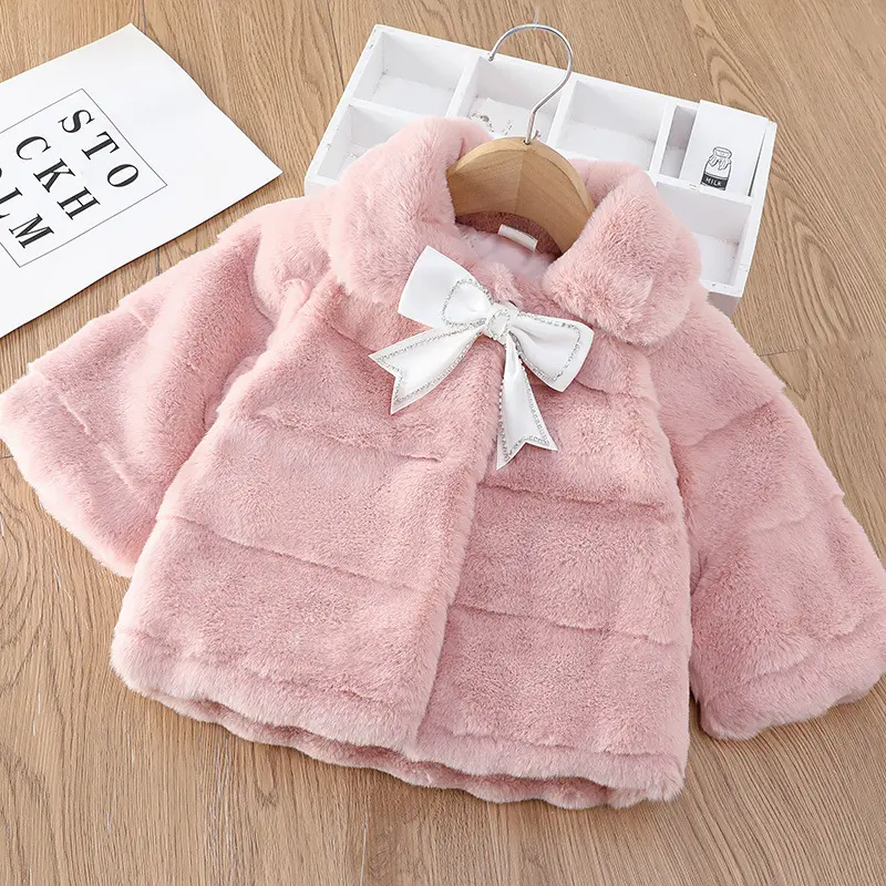 Bowknot Plus Velvet Thicken Warm Girls Coat Kids Jacket Girl Winter Autumn Long Sleeve Fleece Coats