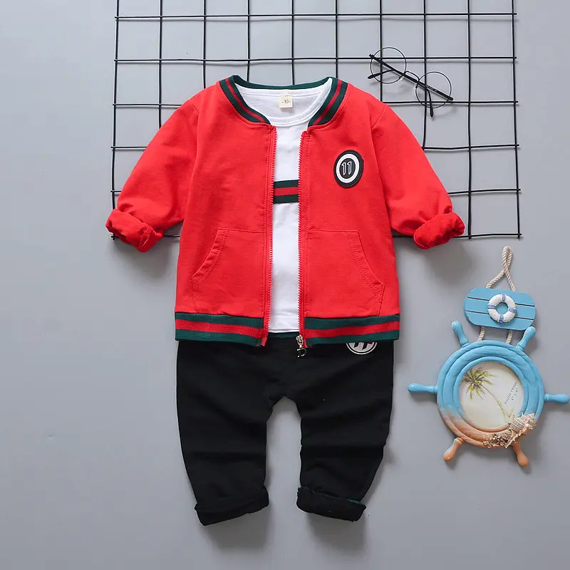 Baby Boy Clothing Sets with Cartoon Patten Long Sleeves Shirt+Trousers+Coat 3Pieces Baby Autumn Wear
